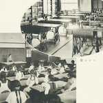 裁縫室, ミシン室<br>Ogawa Primary School: Sewing classroom (left) and sewing machine classroom (right)<br>Source: 復興校舎落成記念, 1928
