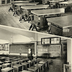 圖畫室, 理化教室<br>Kuromon Primary School: Drawing classroom (left) and science classroom (right)<br>Source: 復興建築落成記念誌 東京市黑門尋常小學校, 1930