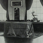 千代田小学校内御座所<br>The Emperor was seated at this table when he visited Chiyoda Primary School.<br>Source: 復興記念日本橋区, 1930