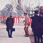 (復興祭御巡幸記念) 本所震災記念堂行幸の大元師陛下<br>The emperor visits the Earthquake Memorial Hall in Honjo<br>Source: Postcard, 1930